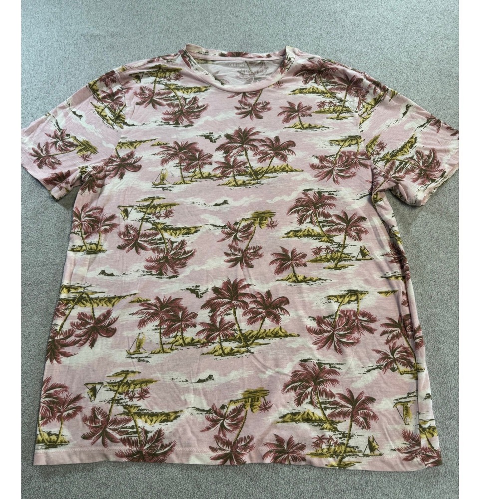 Old Navy Tropical Palm Tree T-Shirt Mens Large Pink Good Soft Washed‎ Casual